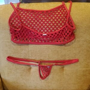 Red Fishnet Bikini Set - Women's Two-Piece Swimwear